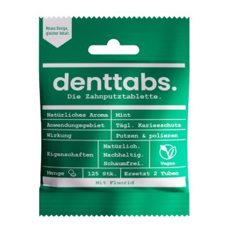 Denttabs Zahnputztabletten Stevia Mint mit Fluorid 125 Tabletten