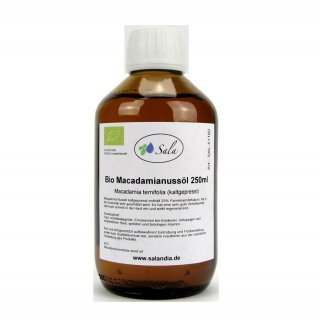 Sala Macadamia Nut Oil cold pressed organic 250 ml glass bottle
