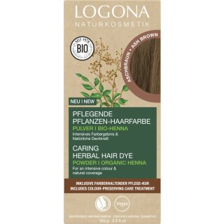 Logona Pflegende Pflanzenhaarfarbe Henna Pulver Aschbraun vegan 100 g