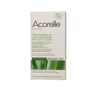 Acorelle Hair Removal Strips Armpits Bikini Zone ready to use for sensitive skin 100% natural Aloe Vera & Beeswax 20 pcs.