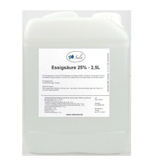 Sala Essigsäure Essigessenz 25% E260 Lebensmittelqualität 2,5 L 2500 ml Kanister