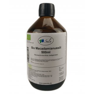 Sala Macadamia Nut Oil cold pressed organic 500 ml glass bottle