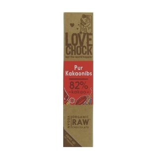 Lovechock Pur Kakaonibs 82% Kakao Raw Chocolate Riegel vegan bio 40 g