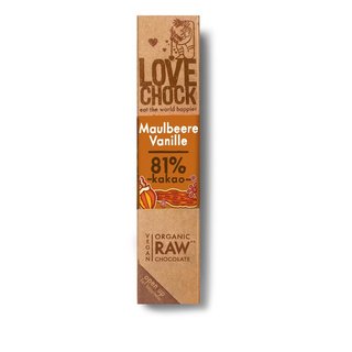 Lovechock Maulbeere Vanille 81% Kakao Raw Chocolate Riegel vegan bio 40 g