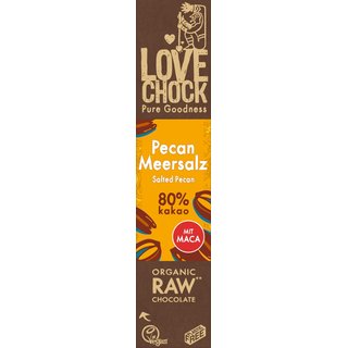 Lovechock Pecan Sea Salt 80% Cocoa Raw Chocolate Bar vegan organic 40 g