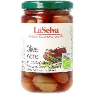 LaSelva Olive nere Schwarze Oliven in Salzlake bio 310 g ATG 170 g