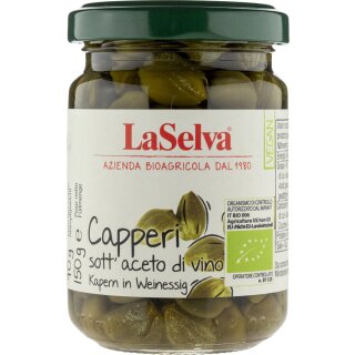 LaSelva Capperi sott aceto di vino Kapern in Weinessig vegan bio 150 g ATG 90 g