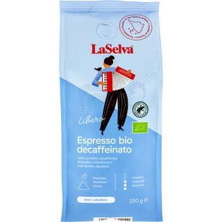 LaSelva Libero Espresso Arabica koffeinfrei gemahlen bio 250 g